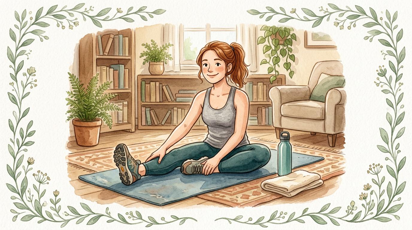 Watercolor illustration of an athlete stretching after a workout with hemp wellness