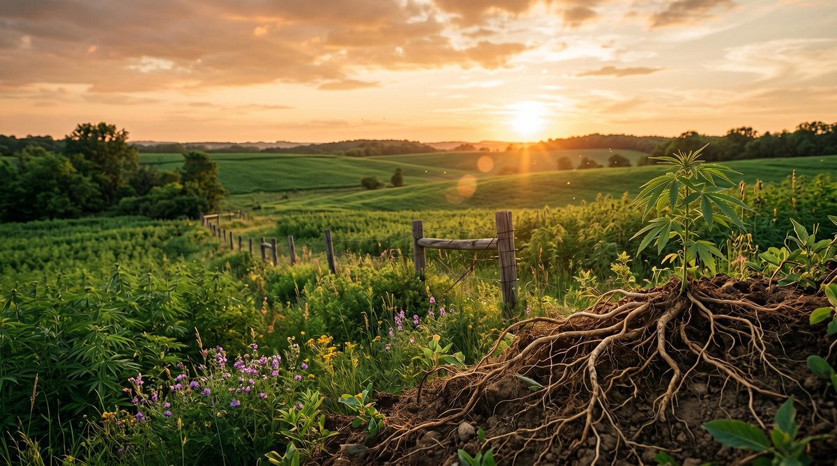 Serene nature landscape representing Wild Roots Hemp's connection to the earth