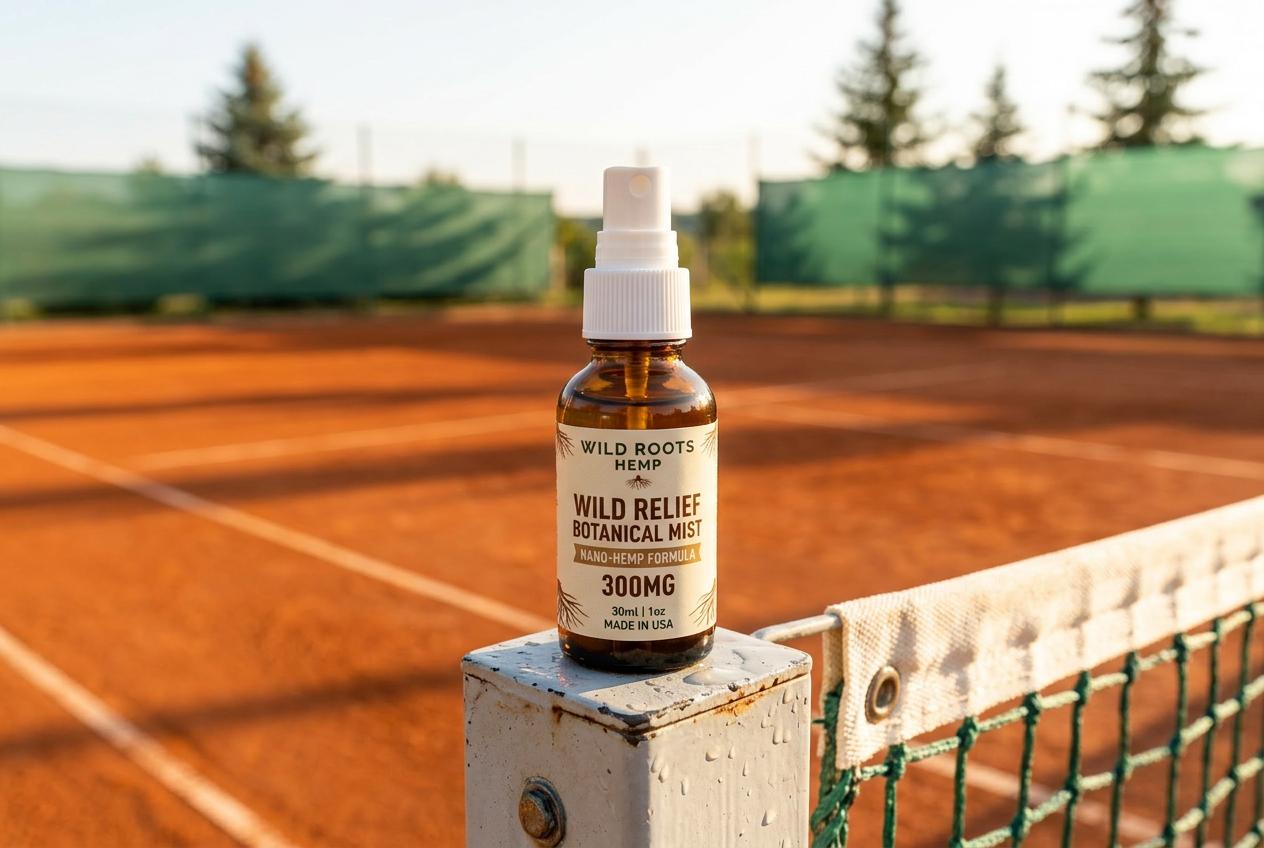 Wild Relief Botanical Spray on tennis court