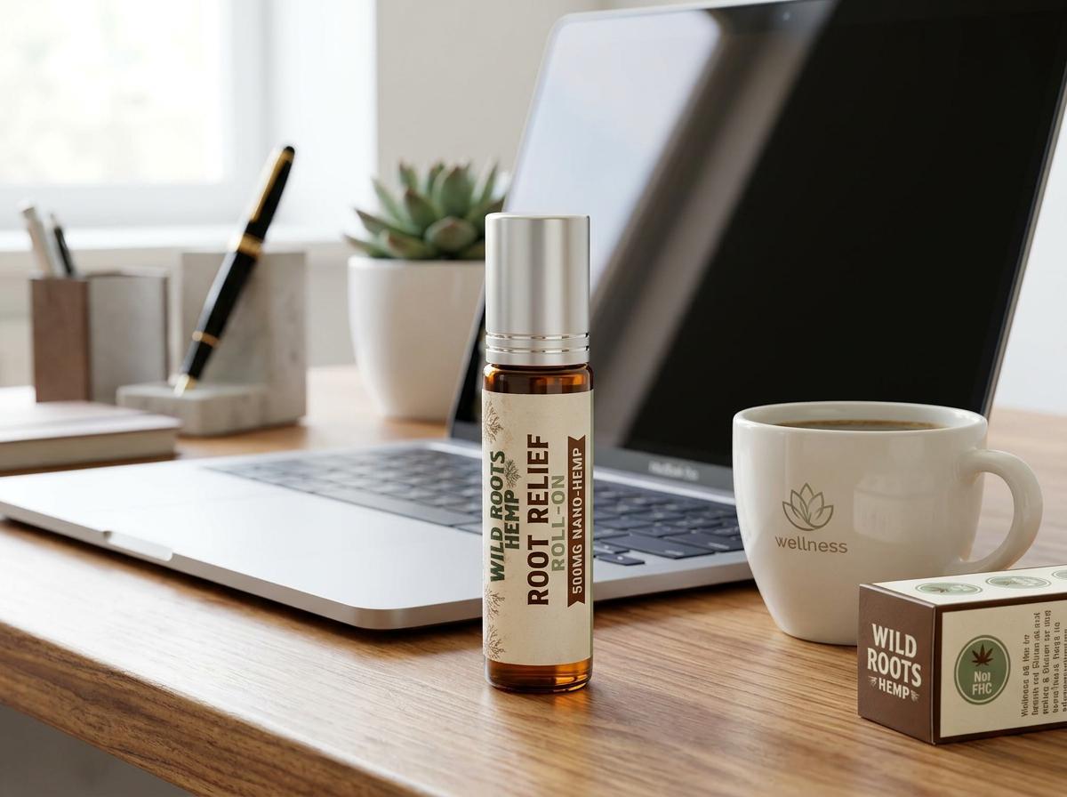 Root Relief Roll-On on office desk