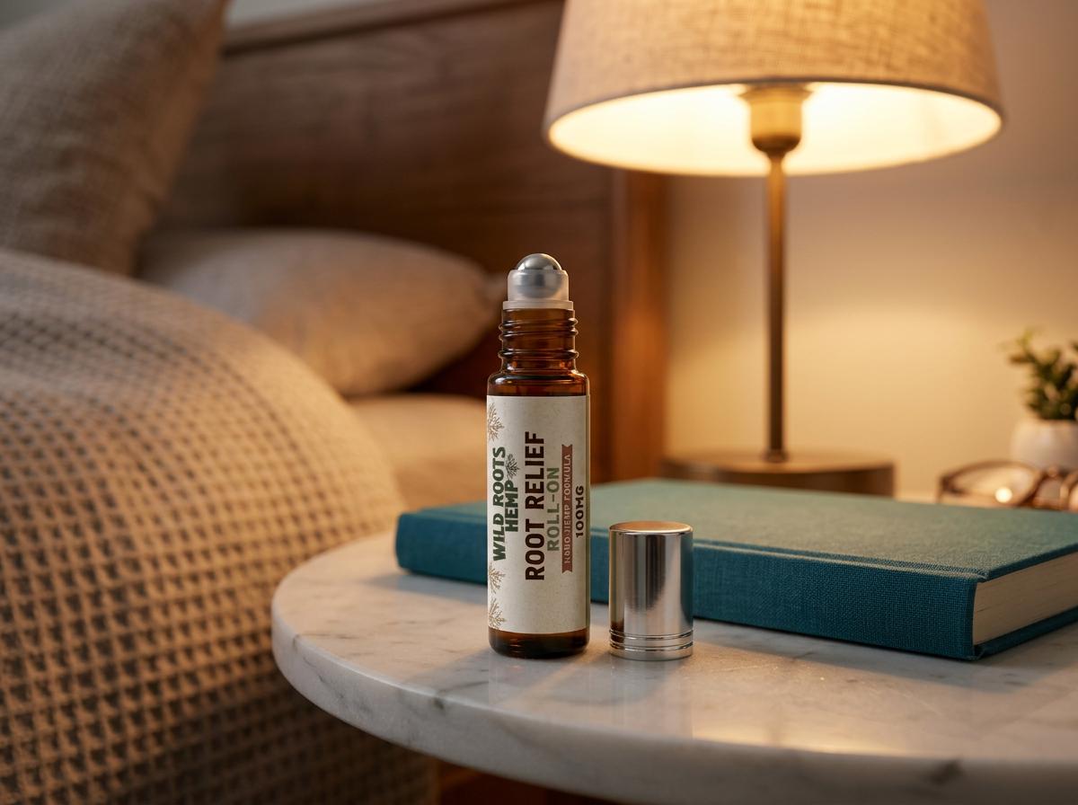 Root Relief Roll-On at bedside with roller ball showing