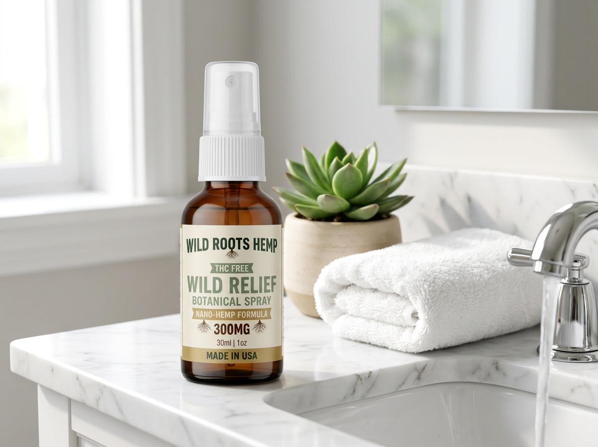 Wild Relief on bathroom vanity