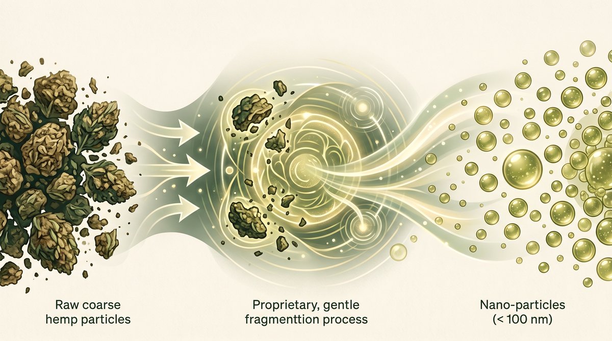 Illustration of nano-technology and hemp particles