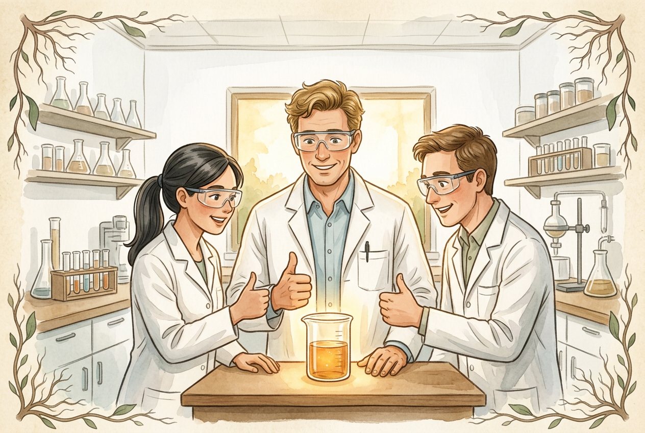 Nick working alongside Ivy League PhD scientists in a lab, developing proprietary nano fragmentation technology