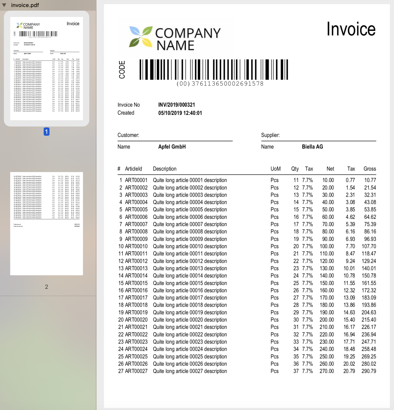 Example invoice