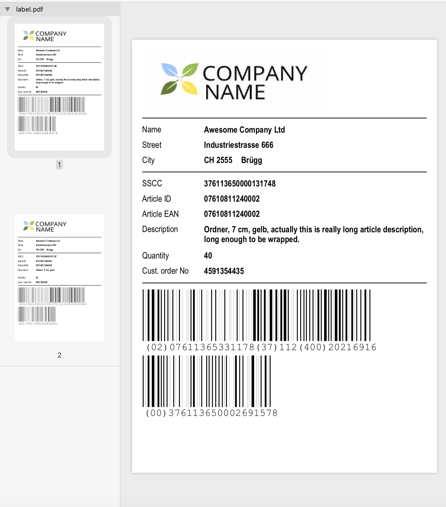 Example label