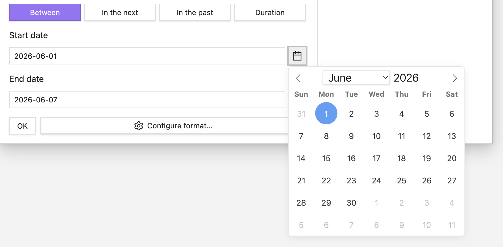Calendar popup