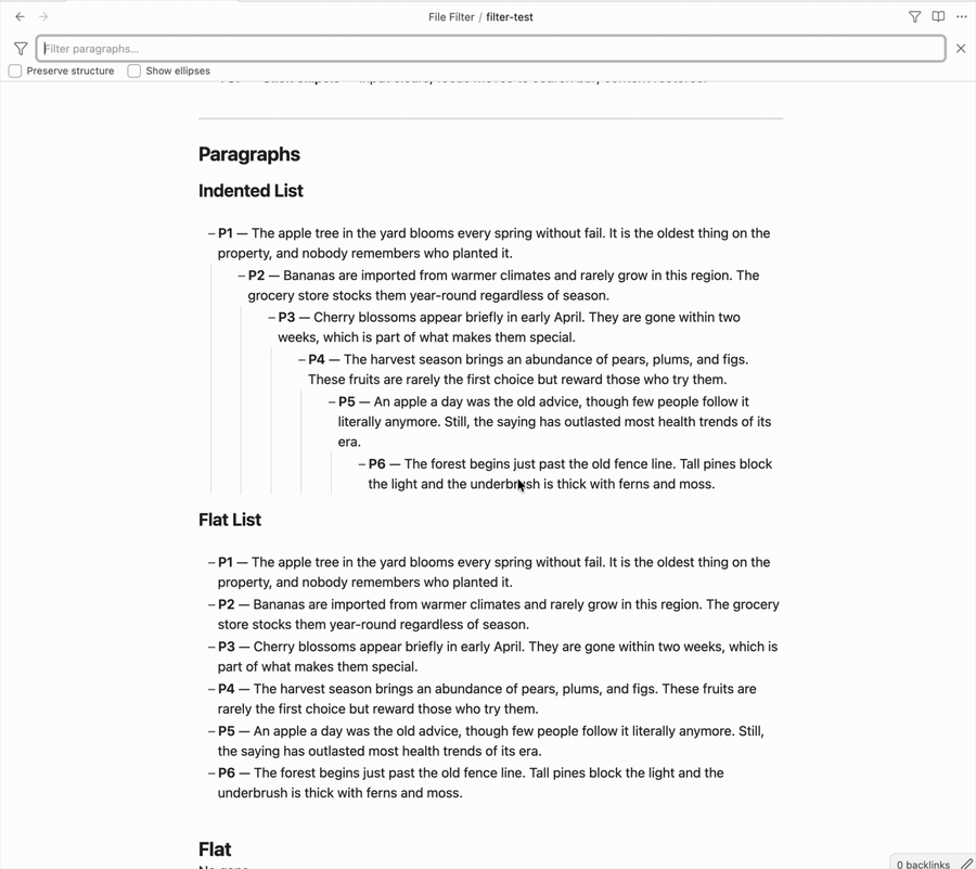 Paragraph filter demo