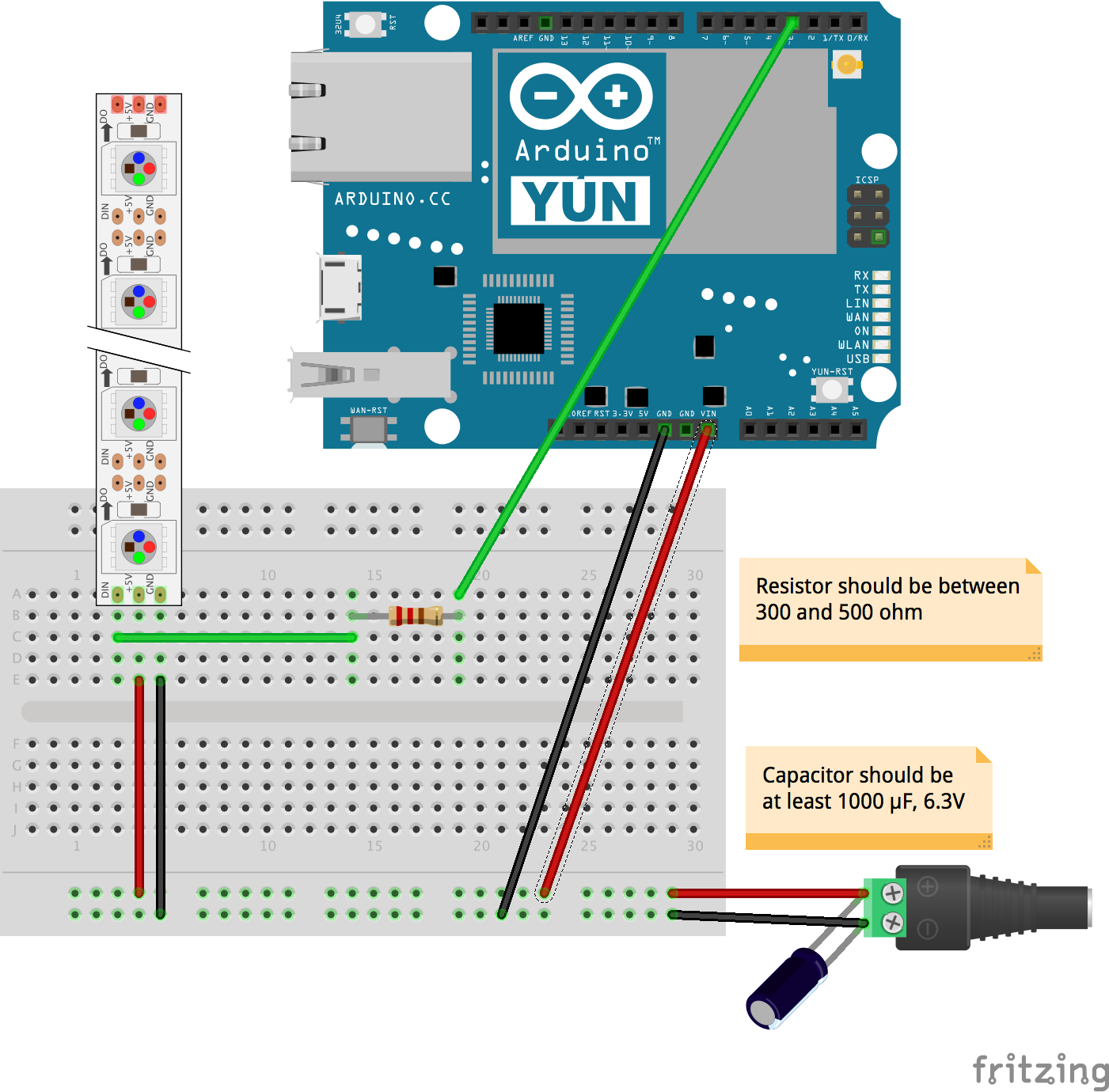 Yun and Neopixels powered by 5V external diagram