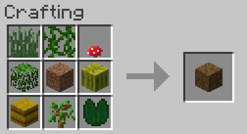 Crafting grid with dirt in centre surrounded by compostable items