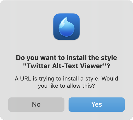 Screenshot of Cascadea's prompt asking the user if they want to install the style.