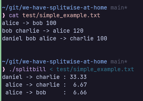 Splitbill simple example