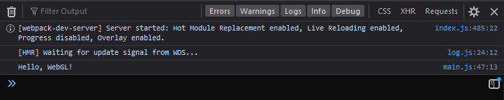 A message in the browser bash verifying that hot reloading is enabled