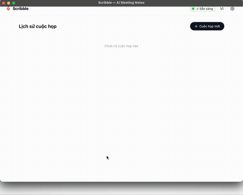 Scribble app demo showing real-time transcription and speaker diarization