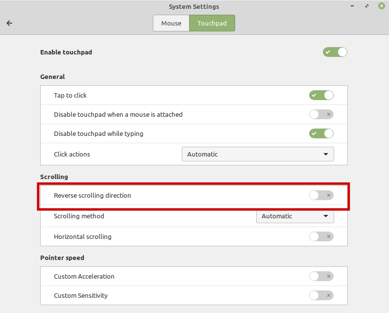 Fix touchpad scrolling direction