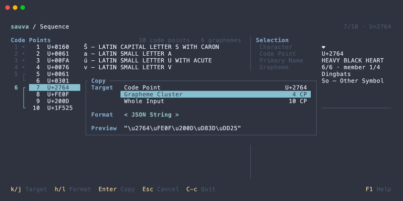 Copy a grapheme cluster as a JSON string from Sequence