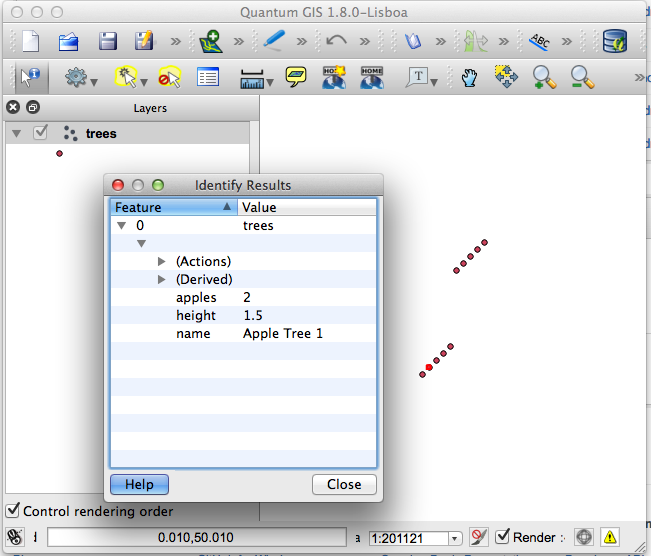 QGIS screenshot of trees shapefile