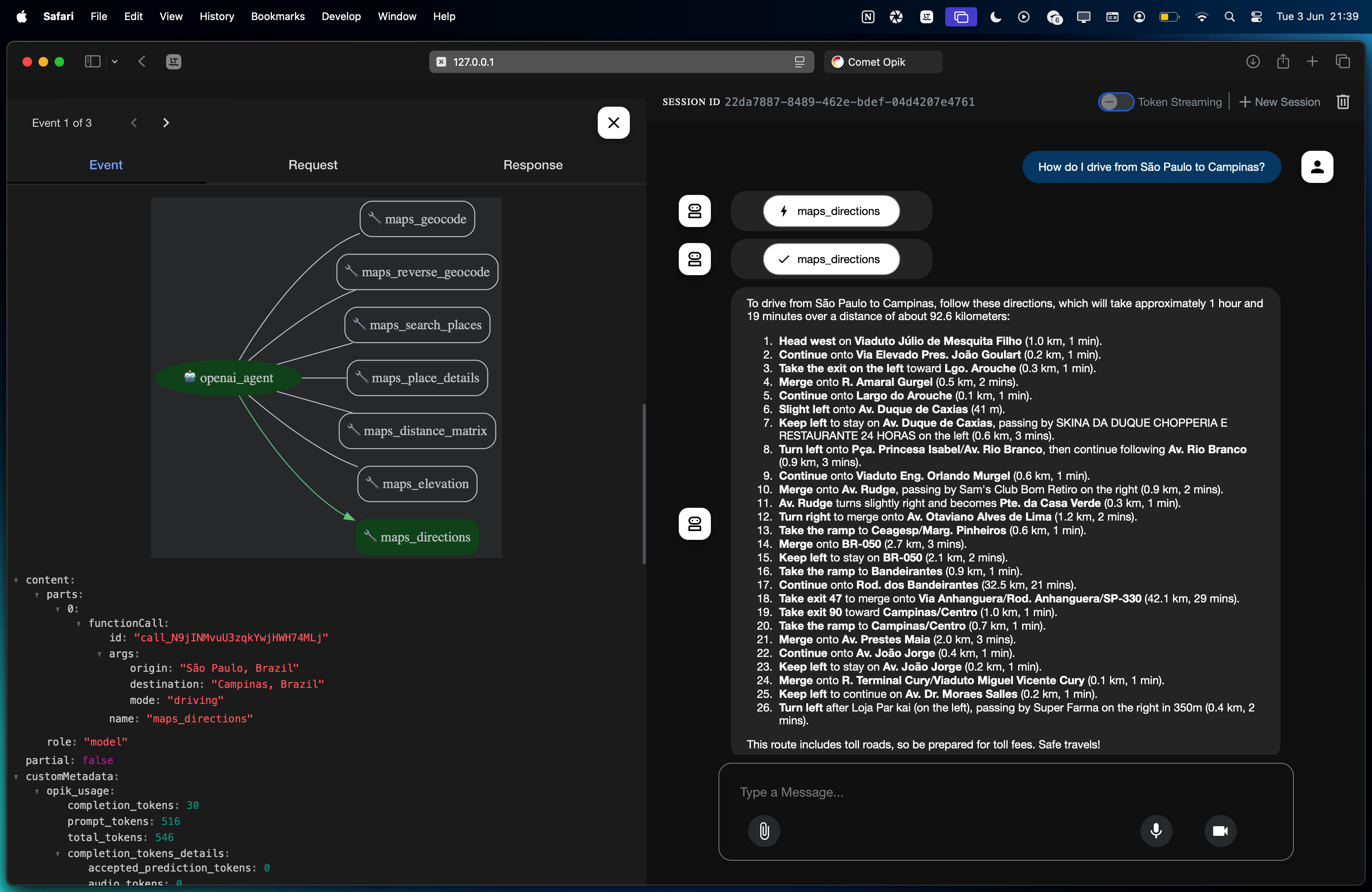 Directions Tool Event