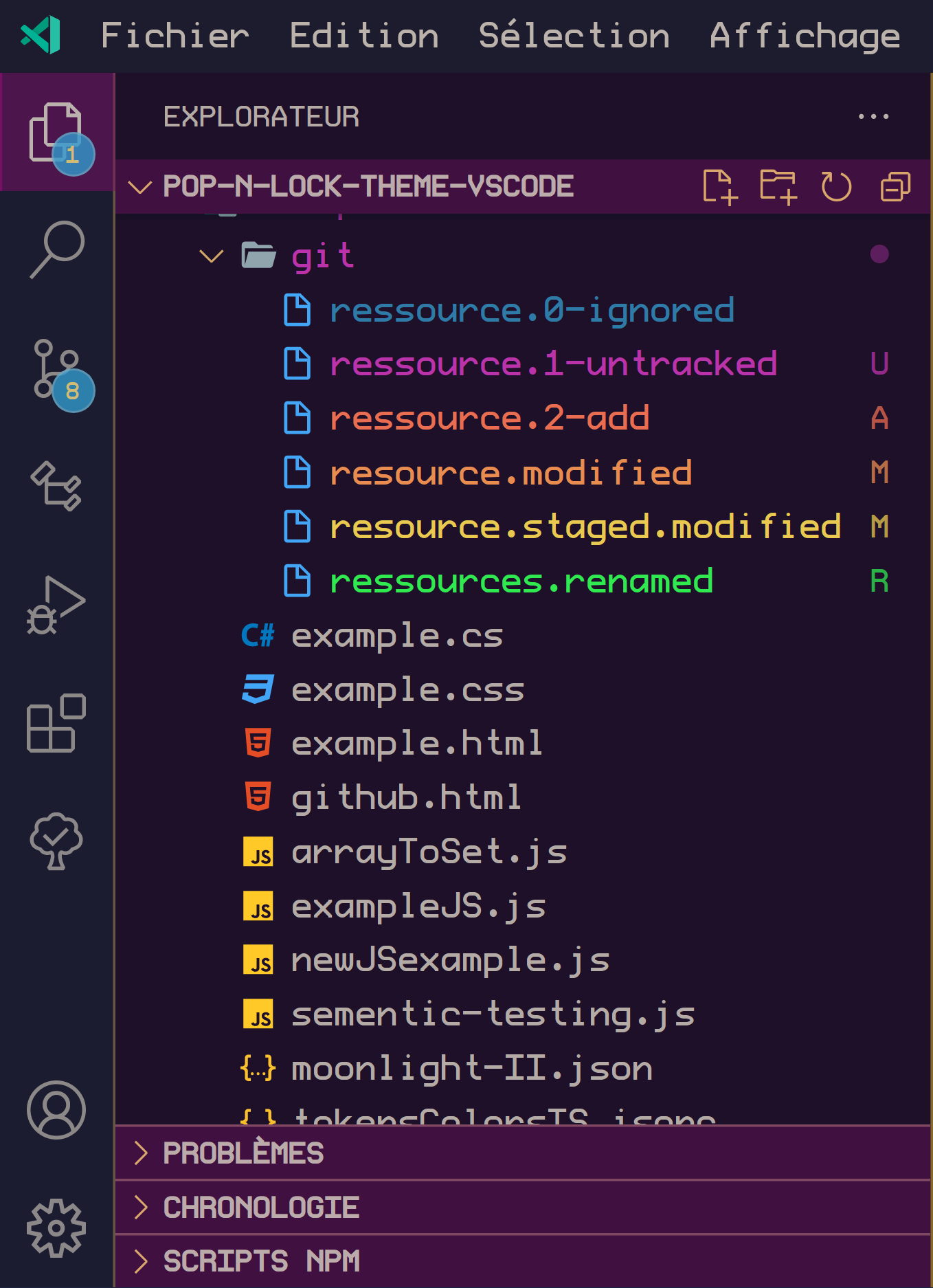 [Git Decorations Colors: Ignored, Untracked, Added, Modified, Modified Staged, Renamed]
