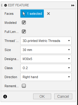 Select Thread Type in Fusion 360