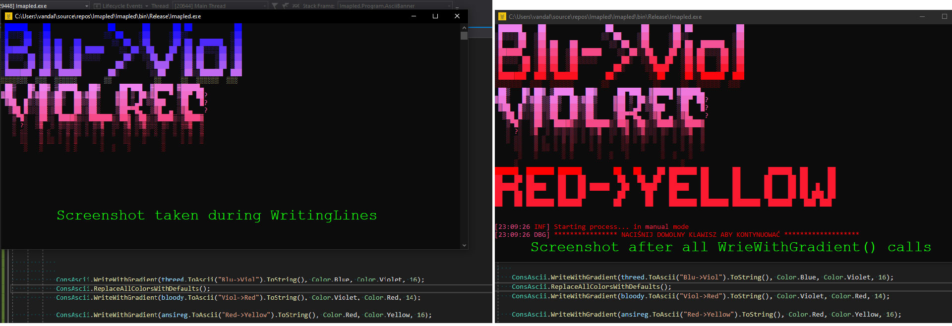 Screenshot taken during outputting