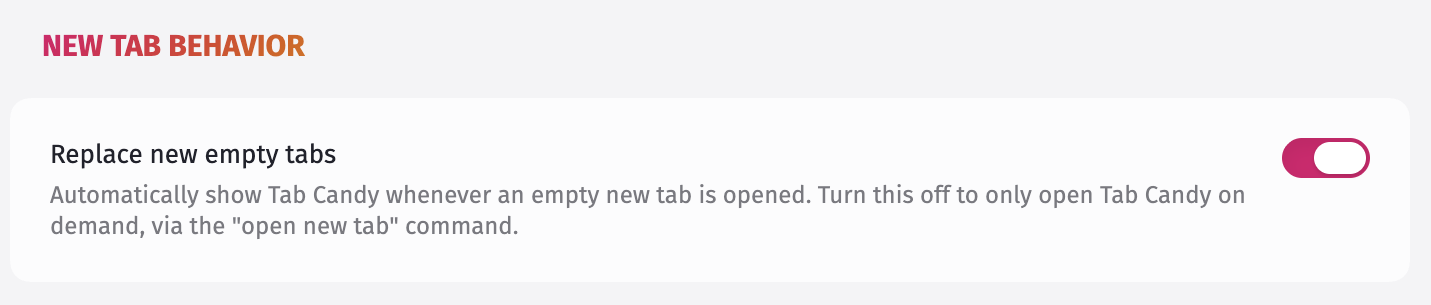 A screenshot showing the Tab Candy new tab setting