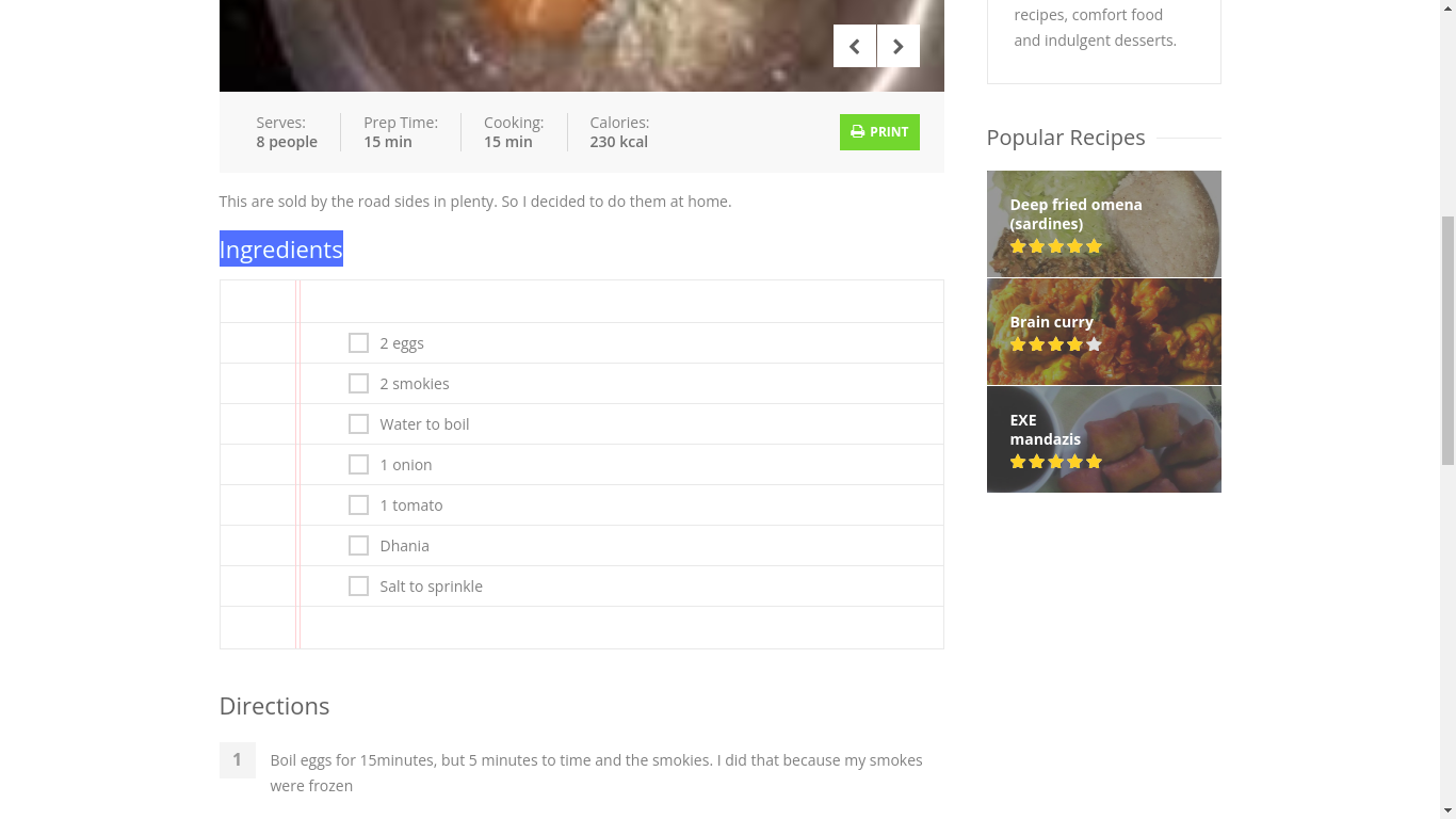 This image displays the Ingredients section of Recipe details page for Recipe app