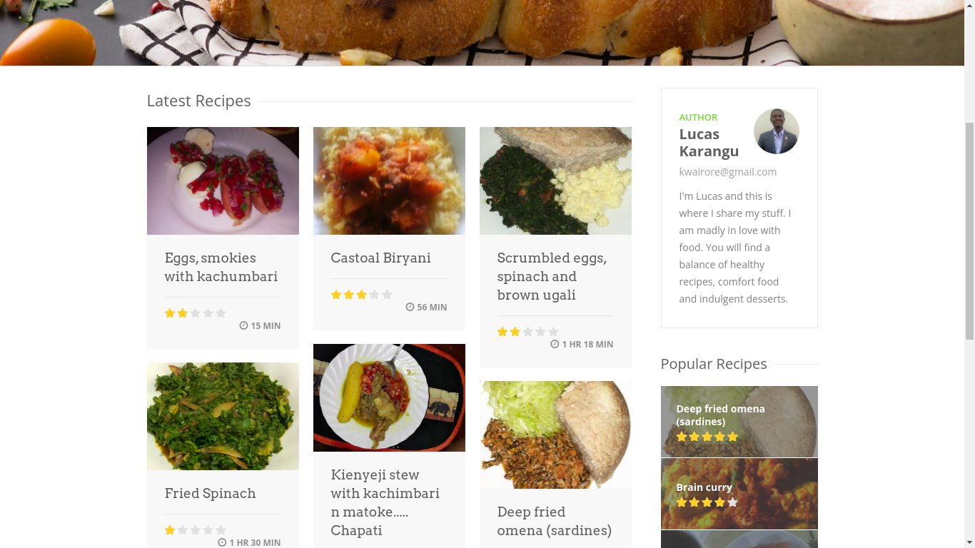 This image displays the Latest recipe section of homepage for Recipe app