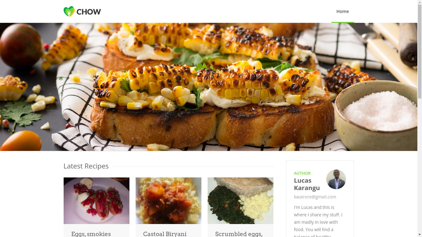 This image displays the homepage for Recipe app