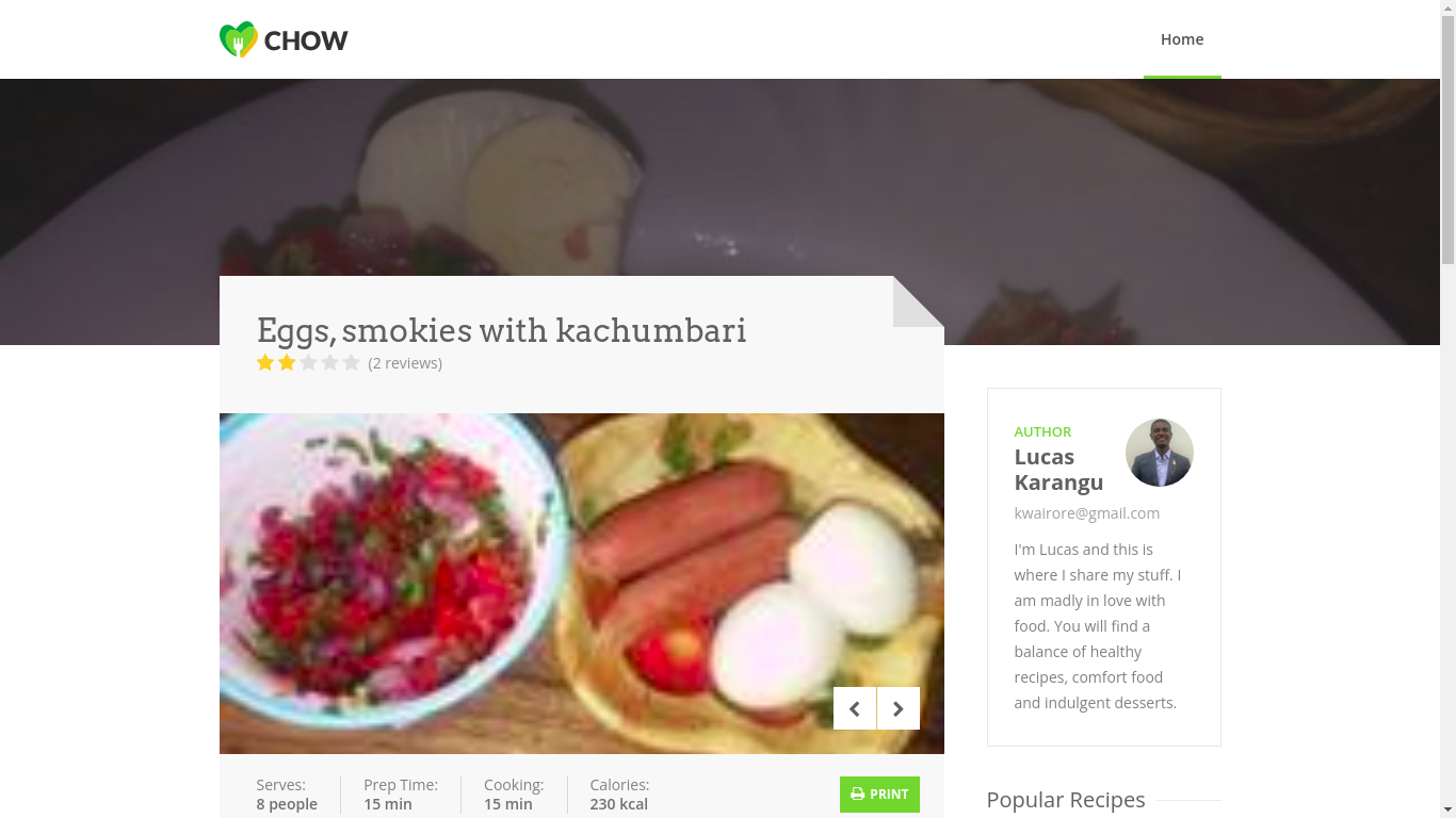 This image displays the Recipe details page for Recipe app