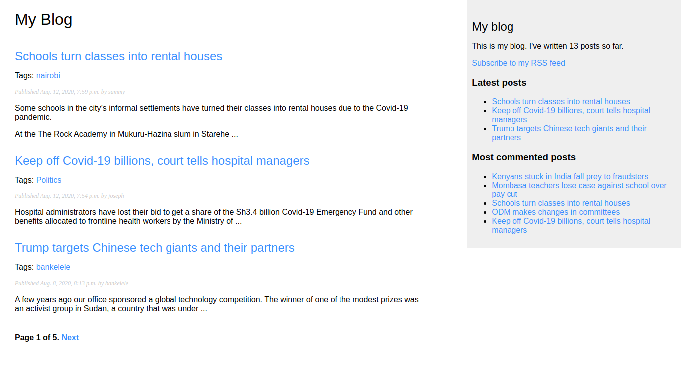 This image shows homepage for Django Blog