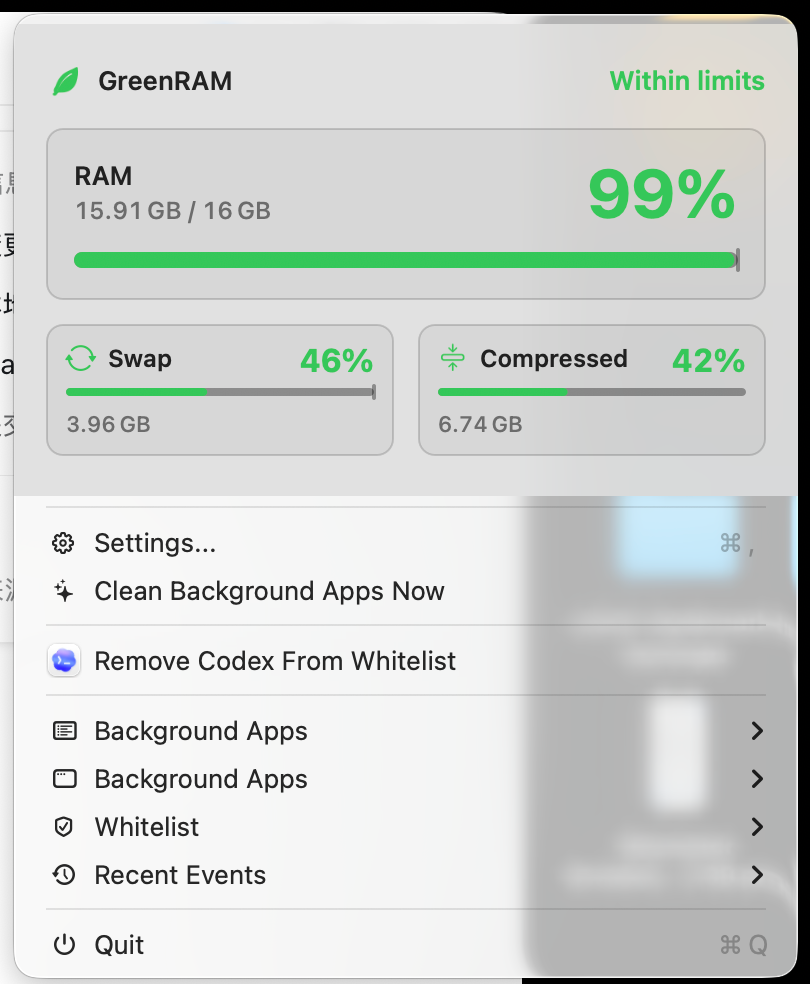 https://github.com/lwj1994/greenram/raw/main/docs/screenshots/menu.png