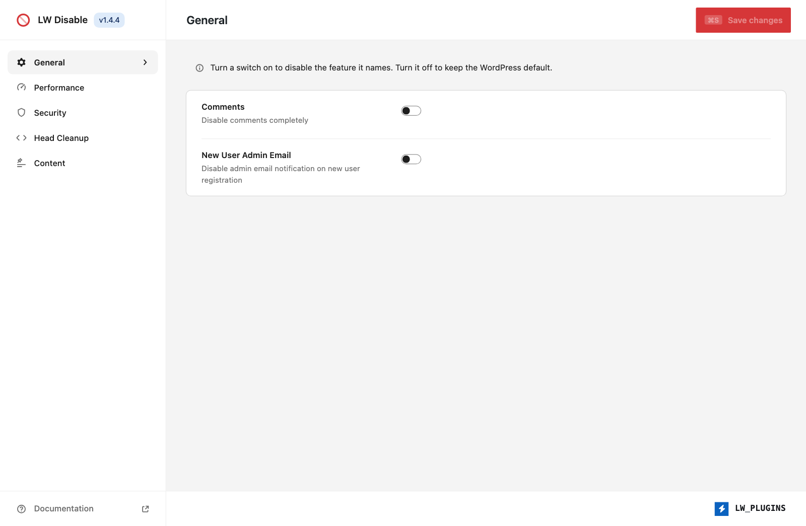 LW Disable Settings