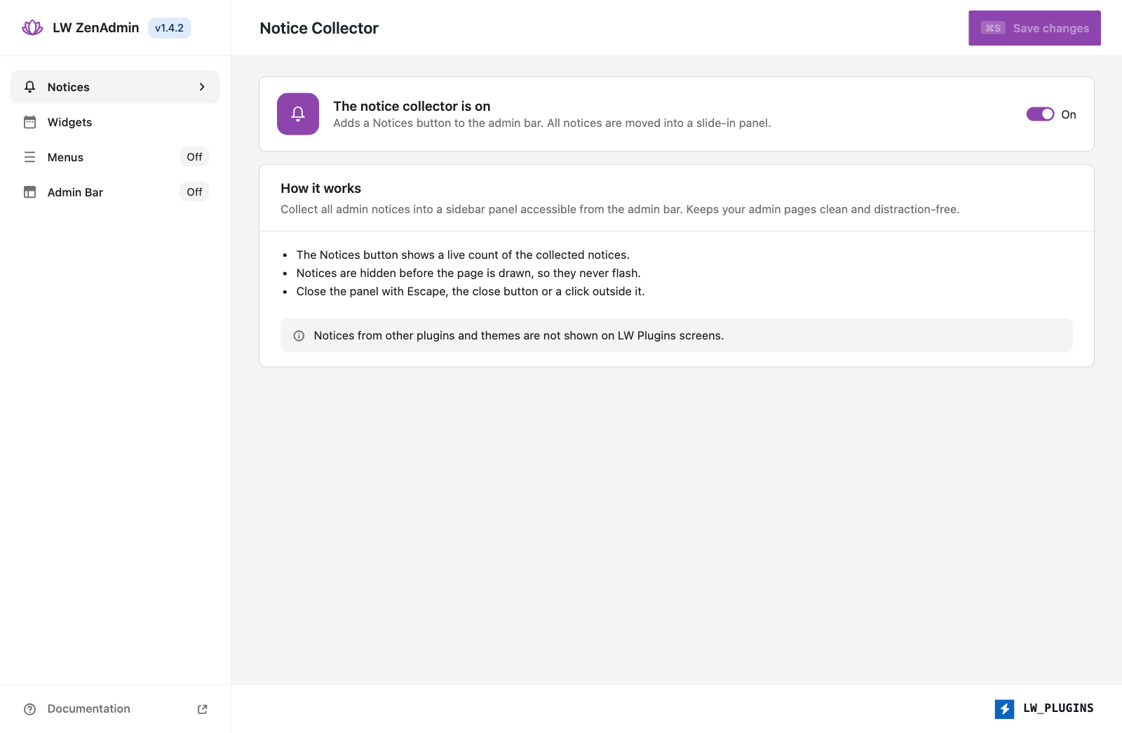 LW ZenAdmin Settings
