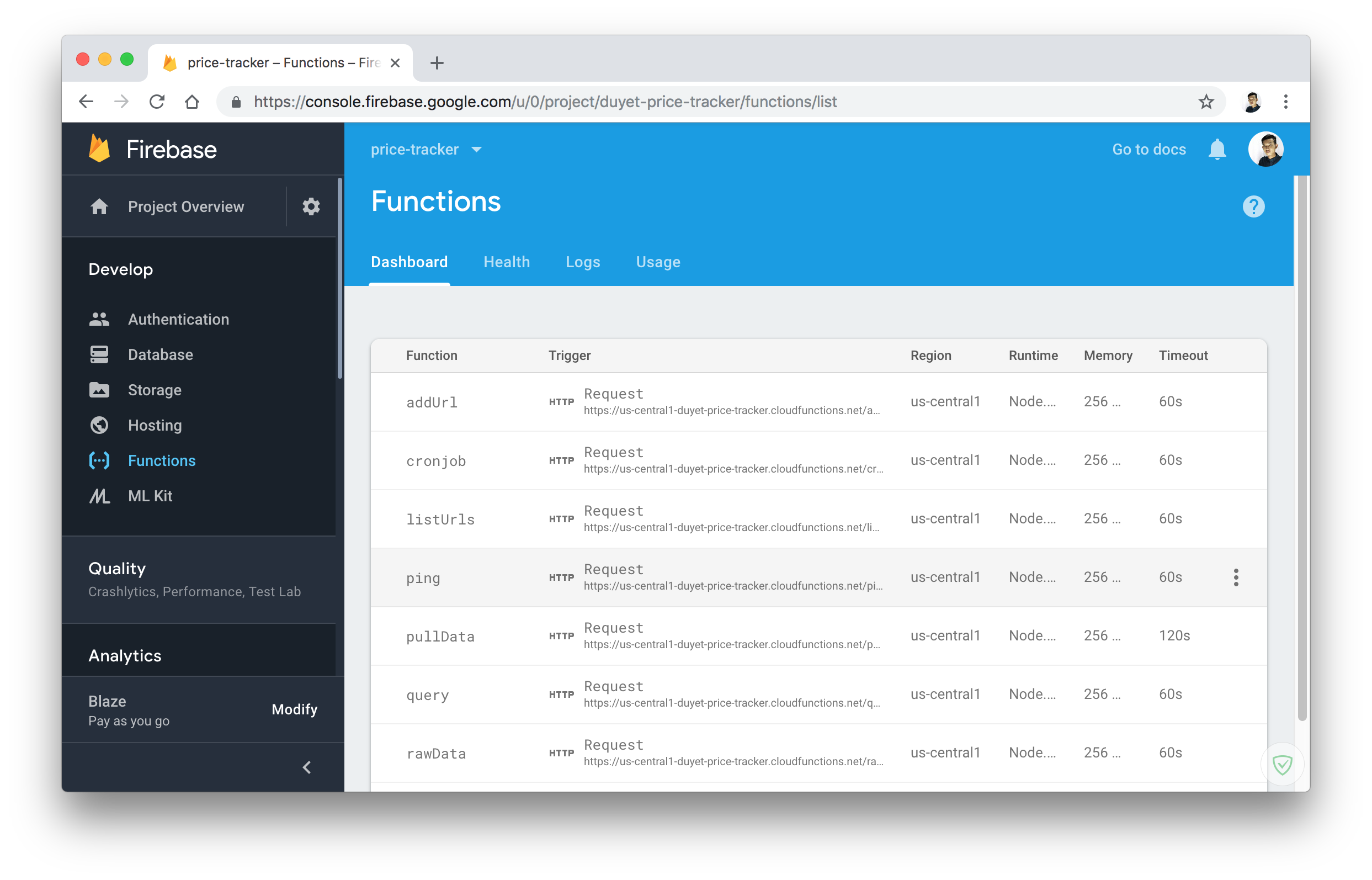 Firebase Dashboard