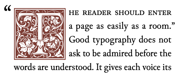 A paragraph justified beside an ornate floated initial