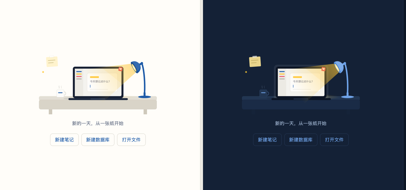 空白标签页：书桌与台灯