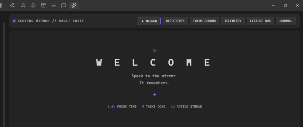 Scrying Mirror Hero Dashboard