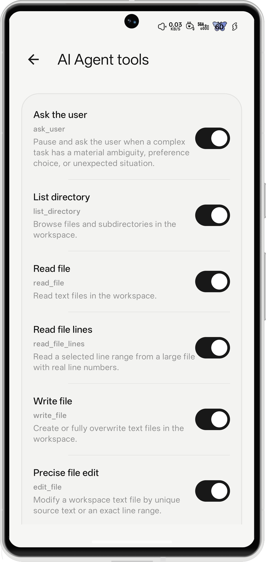 Agent tools screen