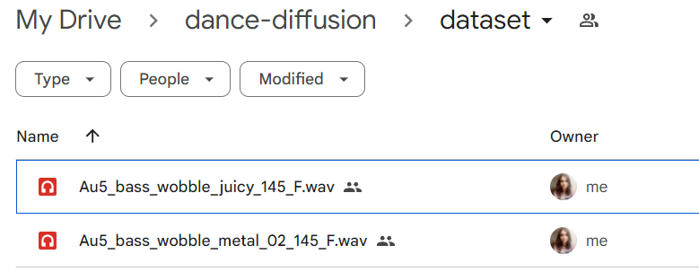 Screenshot showing some Au5 bass loops in a Google Drive folder