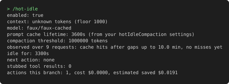 /hot-idle status, rendered from a session against an offline fake provider