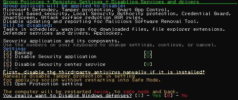 Policies + Settings + Disabling Services and drivers