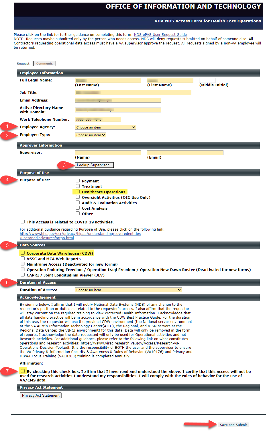 Image of VHA NDS Access Form.