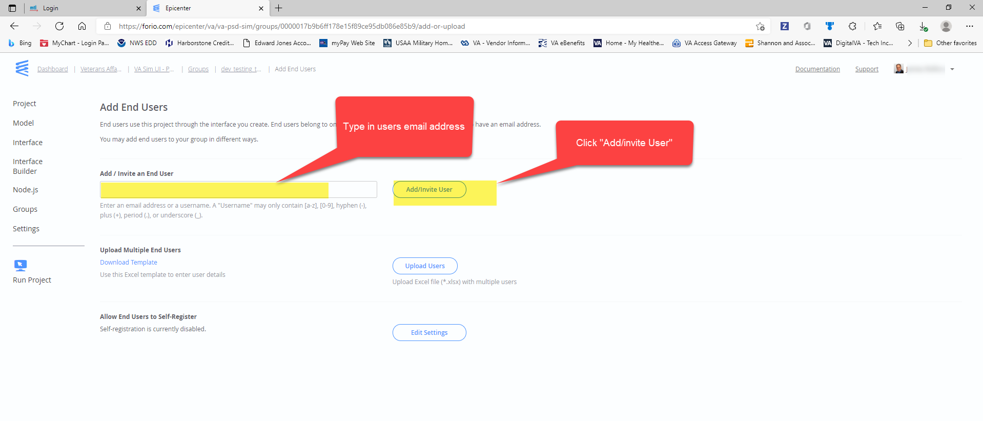 Image of the Add End Users page with fields to complete highlighted.