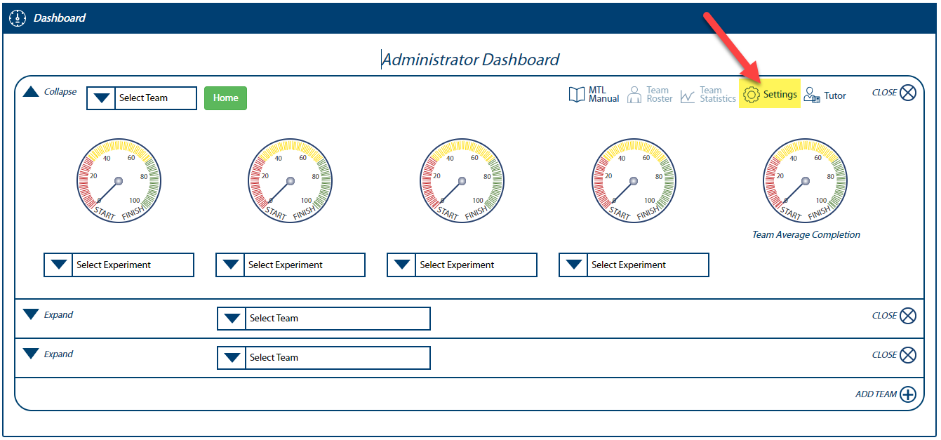 Image of Dynamic Decision Dashboard Settings button with highlighting.