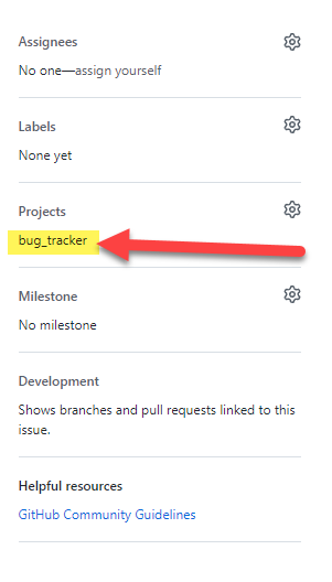 Image of issue form showing correct project selection made (bug_tracker).