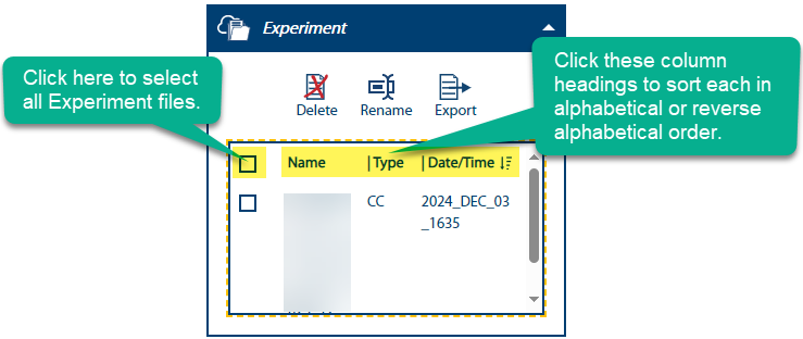 Image of the expanded Experiment maintenance blue bar dropdown.