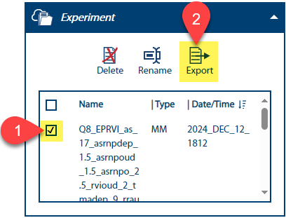 Image of Experiment window with numbered pins showing steps 1 and 2.