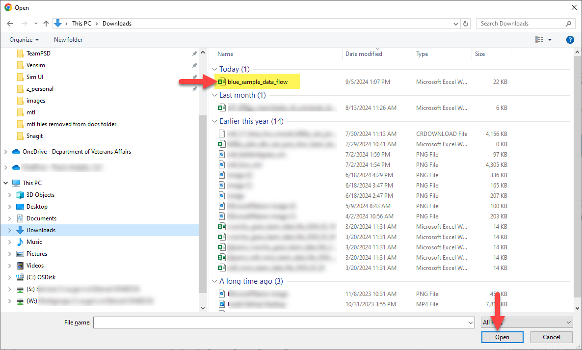 Image of File Manager team data selection window.