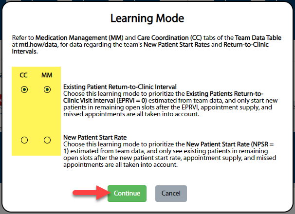 Image of Learning Mode pop-up.